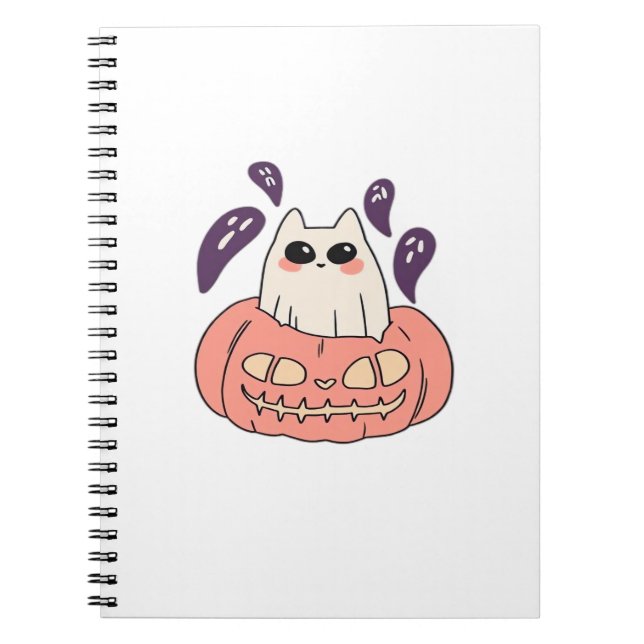 Ghost Kitty in a pumpkin Classic T-Shirt Notebook (Front)
