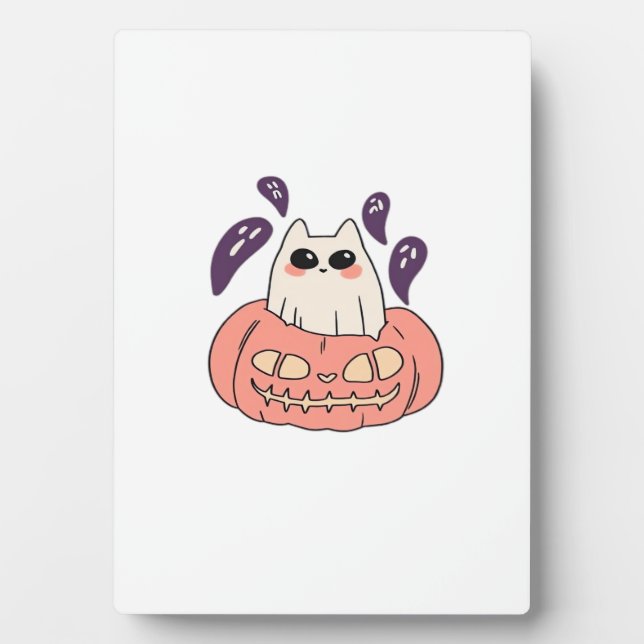 Ghost Kitty in a pumpkin Classic T-Shirt Plaque (Front)