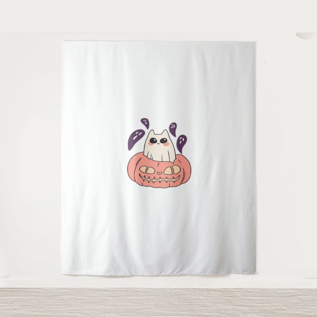 Ghost Kitty in a pumpkin Classic T-Shirt Tapestry (Front)