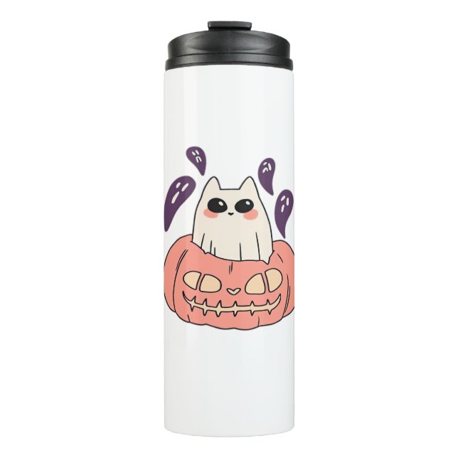 Ghost Kitty in a pumpkin Classic T-Shirt Thermal Tumbler (Front)