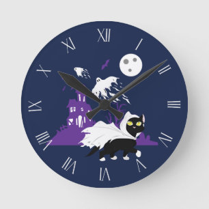 Ghost Kitty Round Clock
