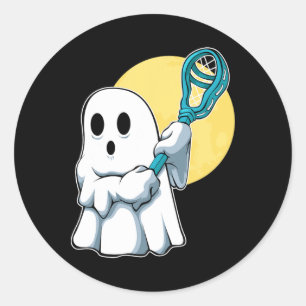 Ghost Lacrosse Player Lazy Halloween Costume Cute Classic Round Sticker