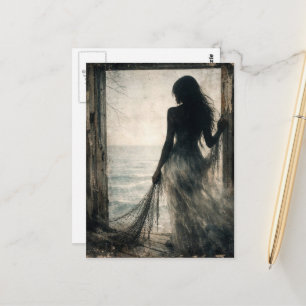 Ghost Lady in Abandoned Beach House Postcard