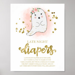Ghost Late Night Diapers Baby Shower Game Sign