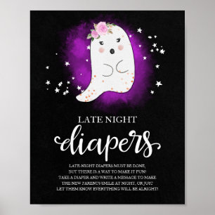 Ghost Late Night Diapers Baby Shower Game Sign