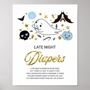 Ghost Late Night Diapers Baby Shower Game Sign