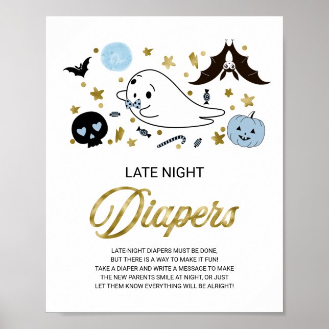 Ghost Late Night Diapers Baby Shower Game Sign (Front)