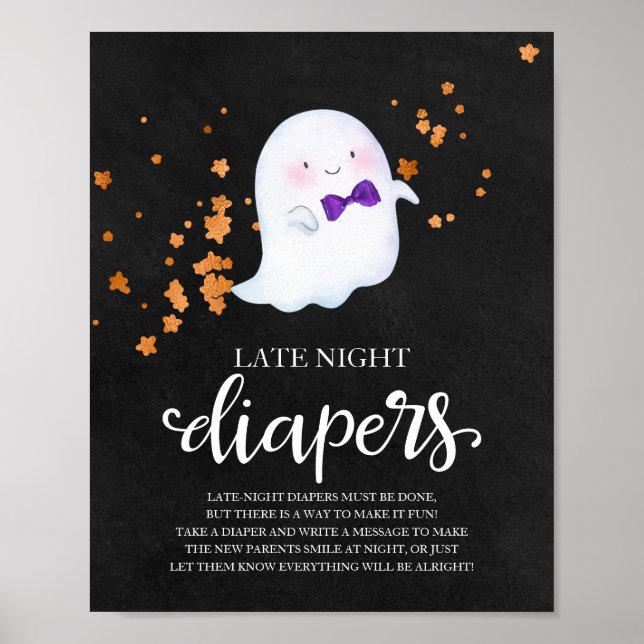 Ghost Late Night Diapers Baby Shower Game Sign (Front)