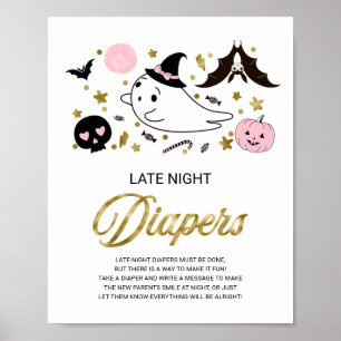 Ghost Late Night Diapers Baby Shower Game Sign