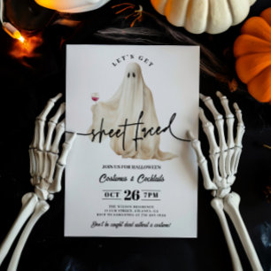 Ghost Let's Get Sheet Faced Funny Halloween Invitation
