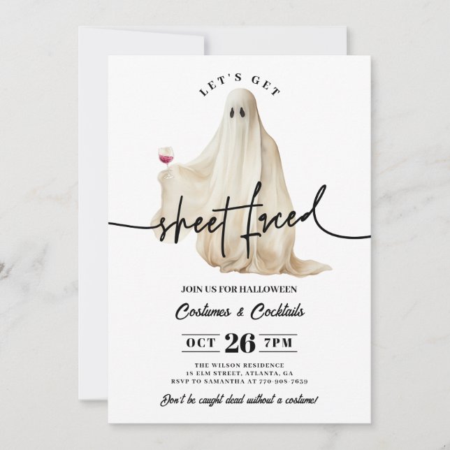 Ghost Let's Get Sheet Faced Funny Halloween Invitation (Front)