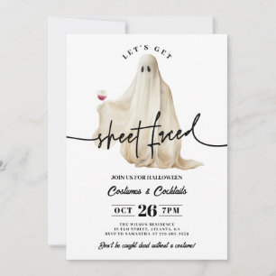 Ghost Let's Get Sheet Faced Funny Halloween Invitation