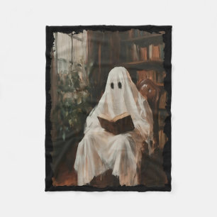 Ghost Library Halloween Book Reading Books Lover T Fleece Blanket