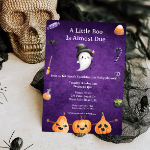 Ghost Little Boo Almost Due Halloween Baby Shower Invitation