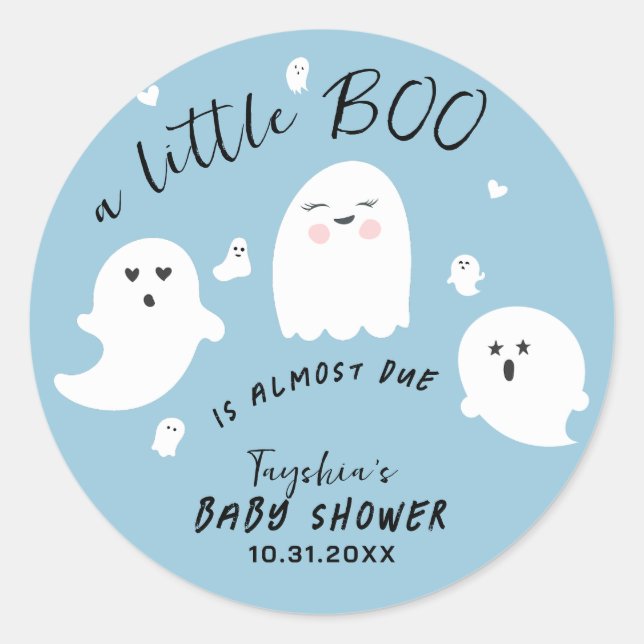 Ghost Little Boo Boy Halloween Baby Shower Classic Round Sticker (Front)