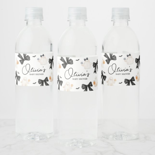 Ghost Little Boo Halloween Baby Shower Water Bottle Label (Bottles)