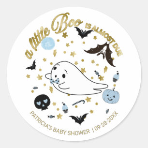 Ghost Little Boo Halloween Boy Baby Shower Classic Round Sticker