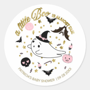 Ghost Little Boo Halloween Girl Baby Shower Classic Round Sticker