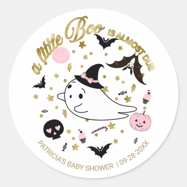 Ghost Little Boo Halloween Girl Baby Shower Classic Round Sticker (Front)