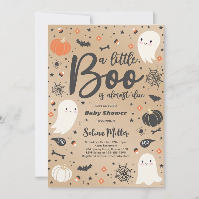 Ghost Little Boo Is Due Halloween Baby Shower Invitation (Front)