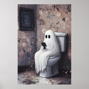 Ghost Looking Mobile Phone On Toilet Print, Dark Poster