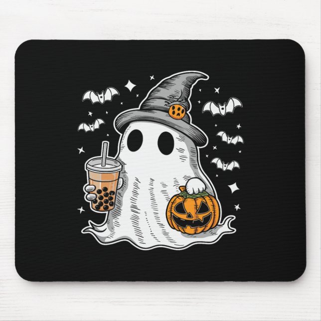 Ghost Milktea Ghost Drinking Bubble Tea  Mouse Mat (Front)