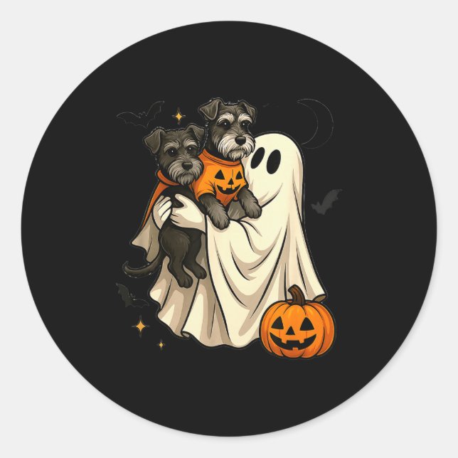 Ghost Miniature Schnauzer Dog Halloween  Classic Round Sticker (Front)
