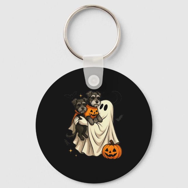 Ghost Miniature Schnauzer Dog Halloween  Key Ring (Front)