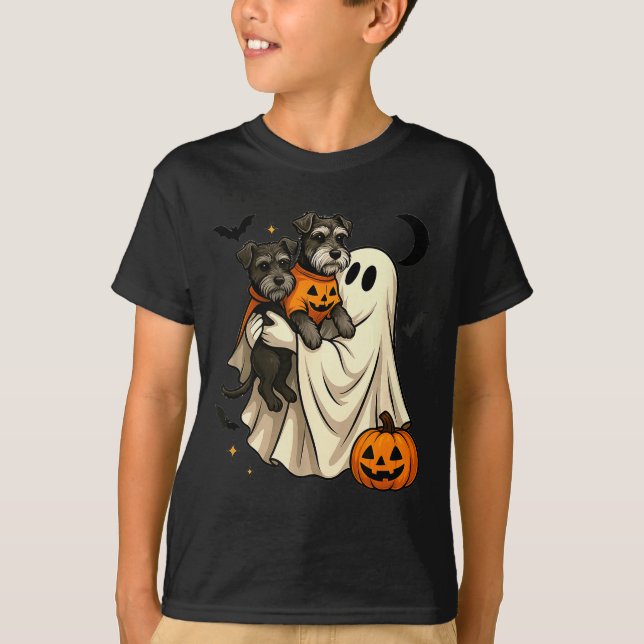 Ghost Miniature Schnauzer Dog Halloween  T-Shirt (Front)