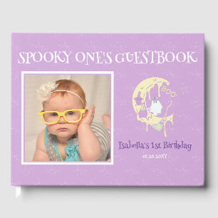Ghost Moon Spooky One Girl 1st Birthday Halloween Guest Book