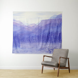 Ghost Mountains Valley Watercolor Landscape Tapestry
