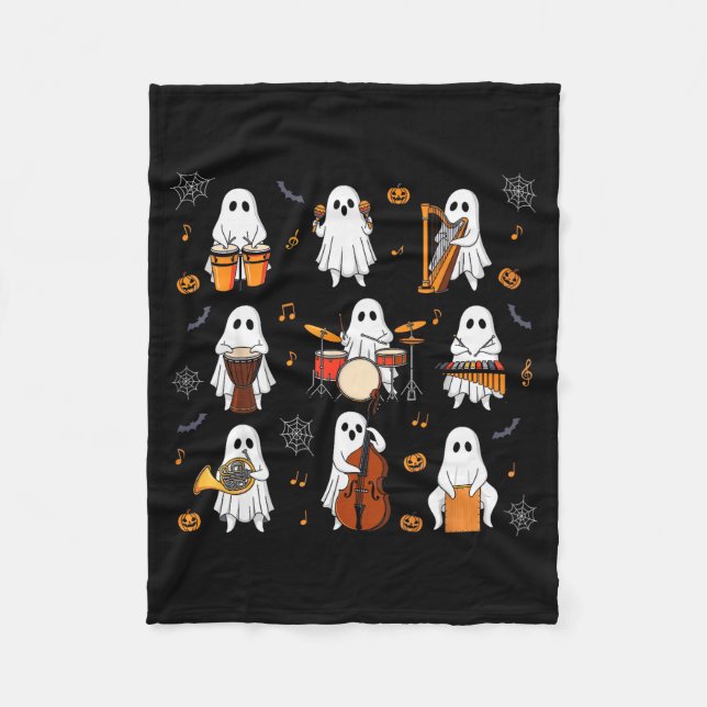 Ghost Music Teacher Funny Halloween Musician Costu Fleece Blanket (Front)