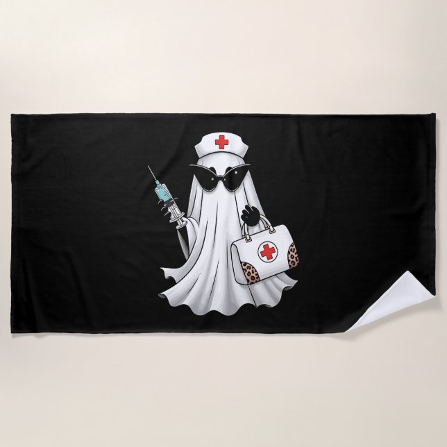 Ghost Nurse Halloween Beach Towel (Front)