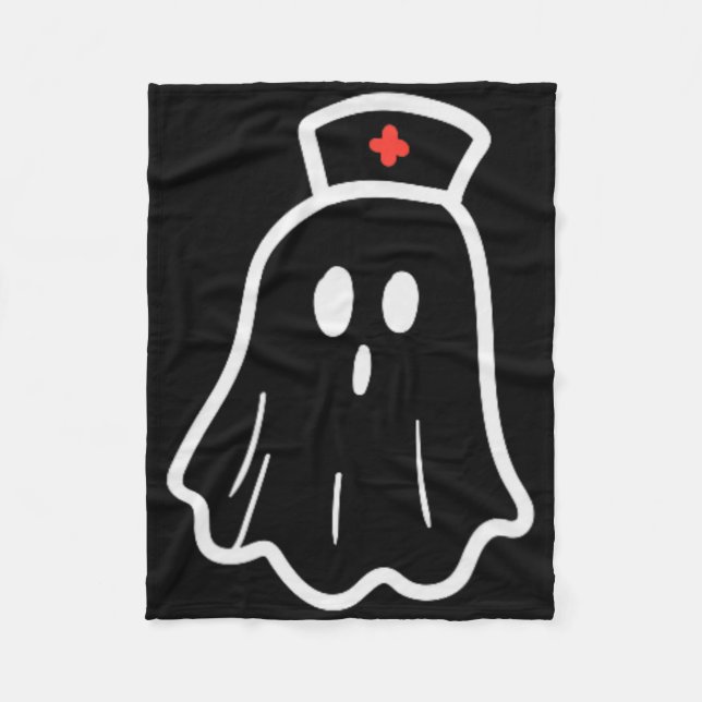 Ghost Nurse Halloween Costume Retro Fall Scrub Top Fleece Blanket (Front)