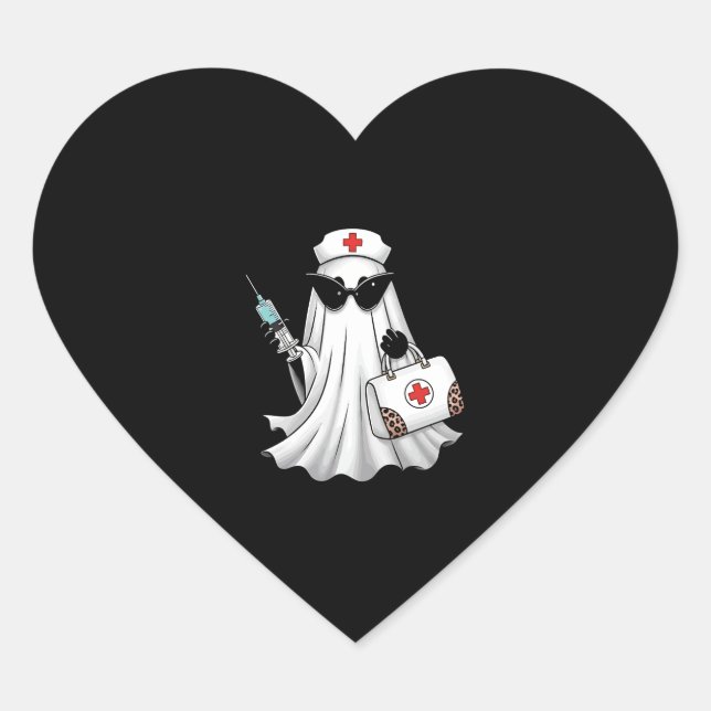 Ghost Nurse Halloween Heart Sticker (Front)