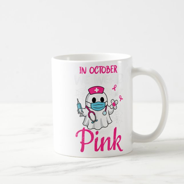 Ghost Nurse Halloween Nursing Breast Cancer Nk Rib Coffee Mug (Right)