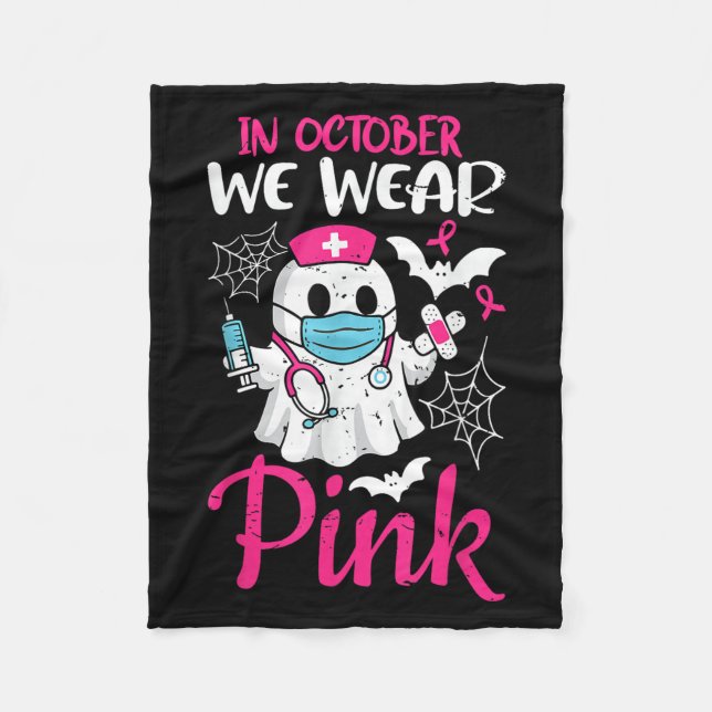 Ghost Nurse Halloween Nursing Breast Cancer Nk Rib Fleece Blanket (Front)