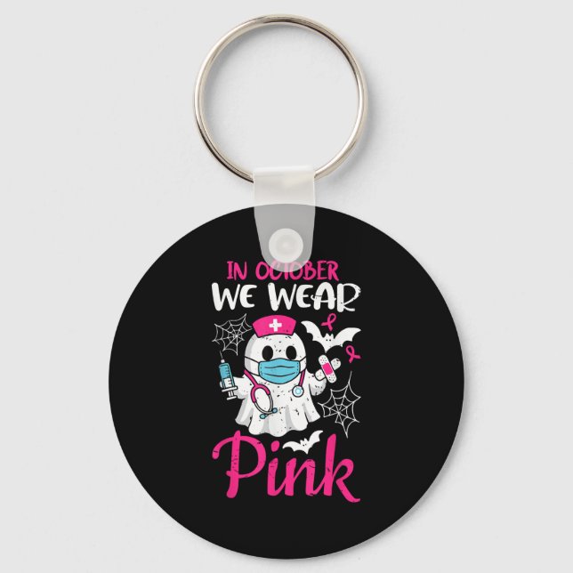 Ghost Nurse Halloween Nursing Breast Cancer Nk Rib Key Ring (Front)