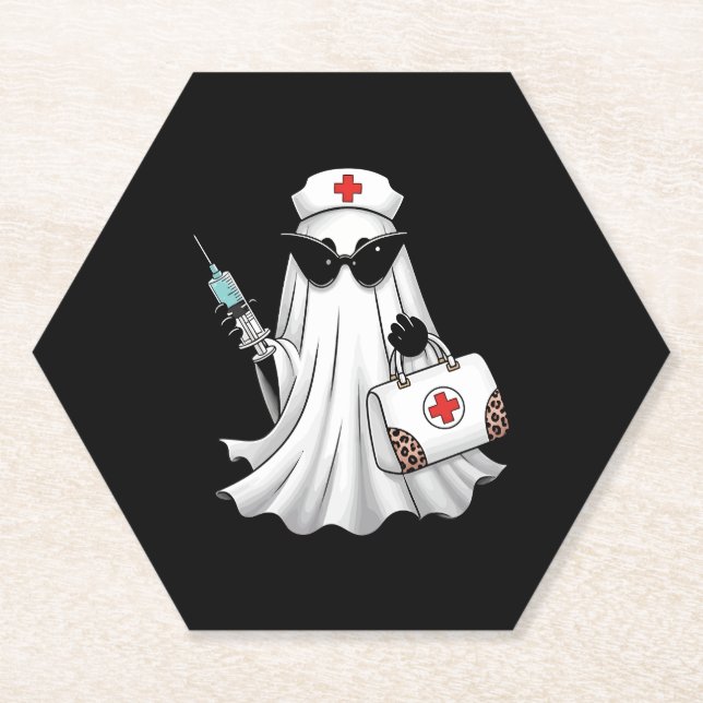 Ghost Nurse Halloween Paper Coaster (Front)