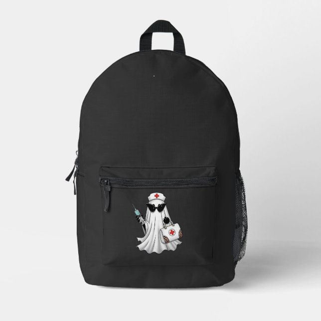 Ghost Nurse Halloween Printed Backpack (Front)
