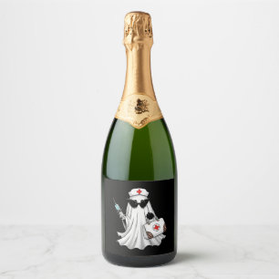 Ghost Nurse Halloween Sparkling Wine Label