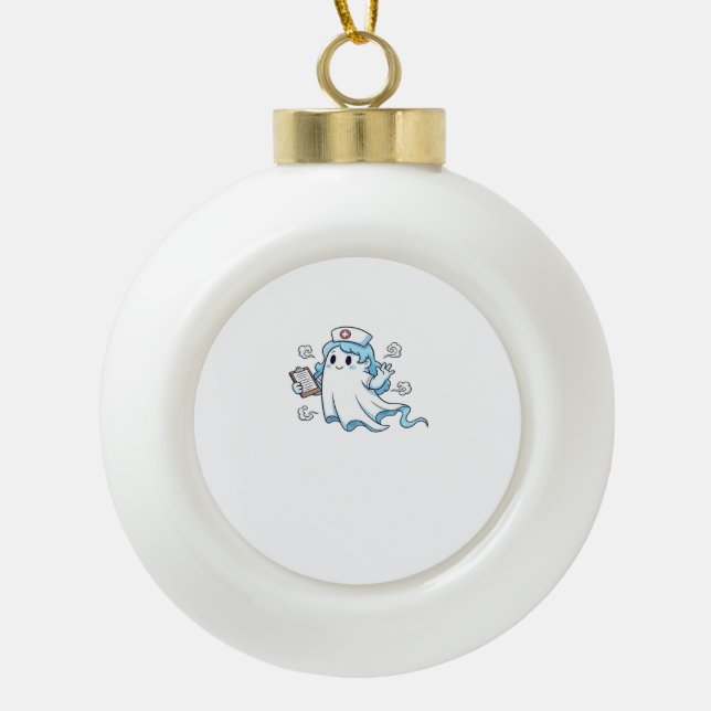 Ghost Nurse  Spookily Caring and Whimsically Haunt Ceramic Ball Christmas Ornament (Front)