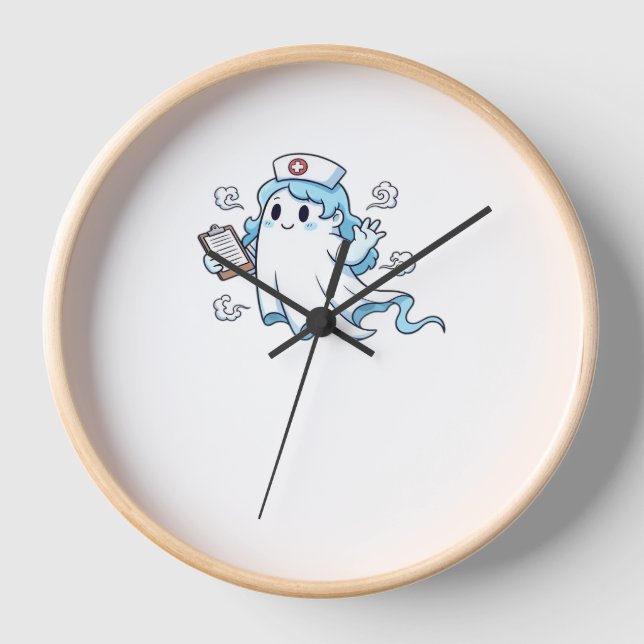 Ghost Nurse  Spookily Caring and Whimsically Haunt Clock (Front)