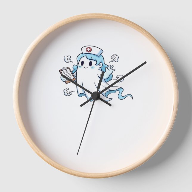 Ghost Nurse  Spookily Caring and Whimsically Haunt Clock (Front)
