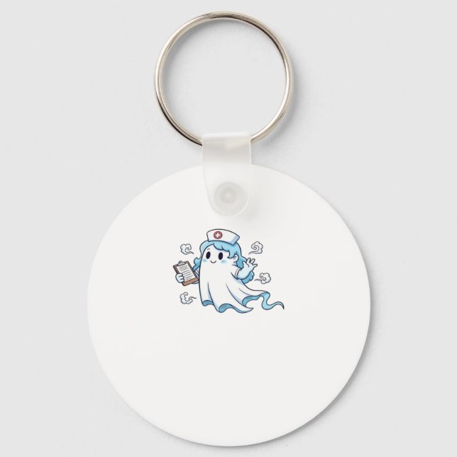 Ghost Nurse  Spookily Caring and Whimsically Haunt Key Ring (Front)