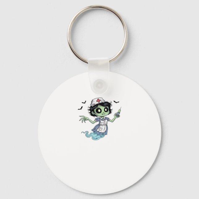 Ghost Nurse  Spookily Caring and Whimsically Haunt Key Ring (Front)