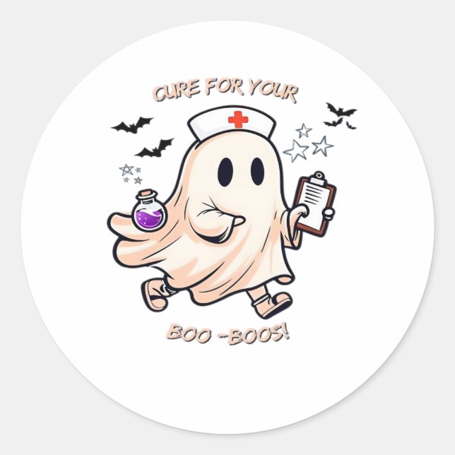 Ghost Nurse with Magical Potion – Cure for Your Bo Classic Round Sticker (Front)