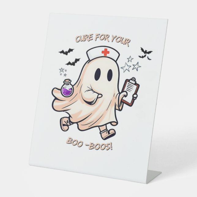 Ghost Nurse with Magical Potion – Cure for Your Bo Pedestal Sign (Front)