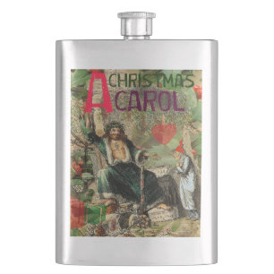 Ghost of Christmas Present Illustration Scrooge Hip Flask