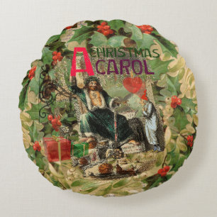 Ghost of Christmas Present Illustration Scrooge Round Cushion